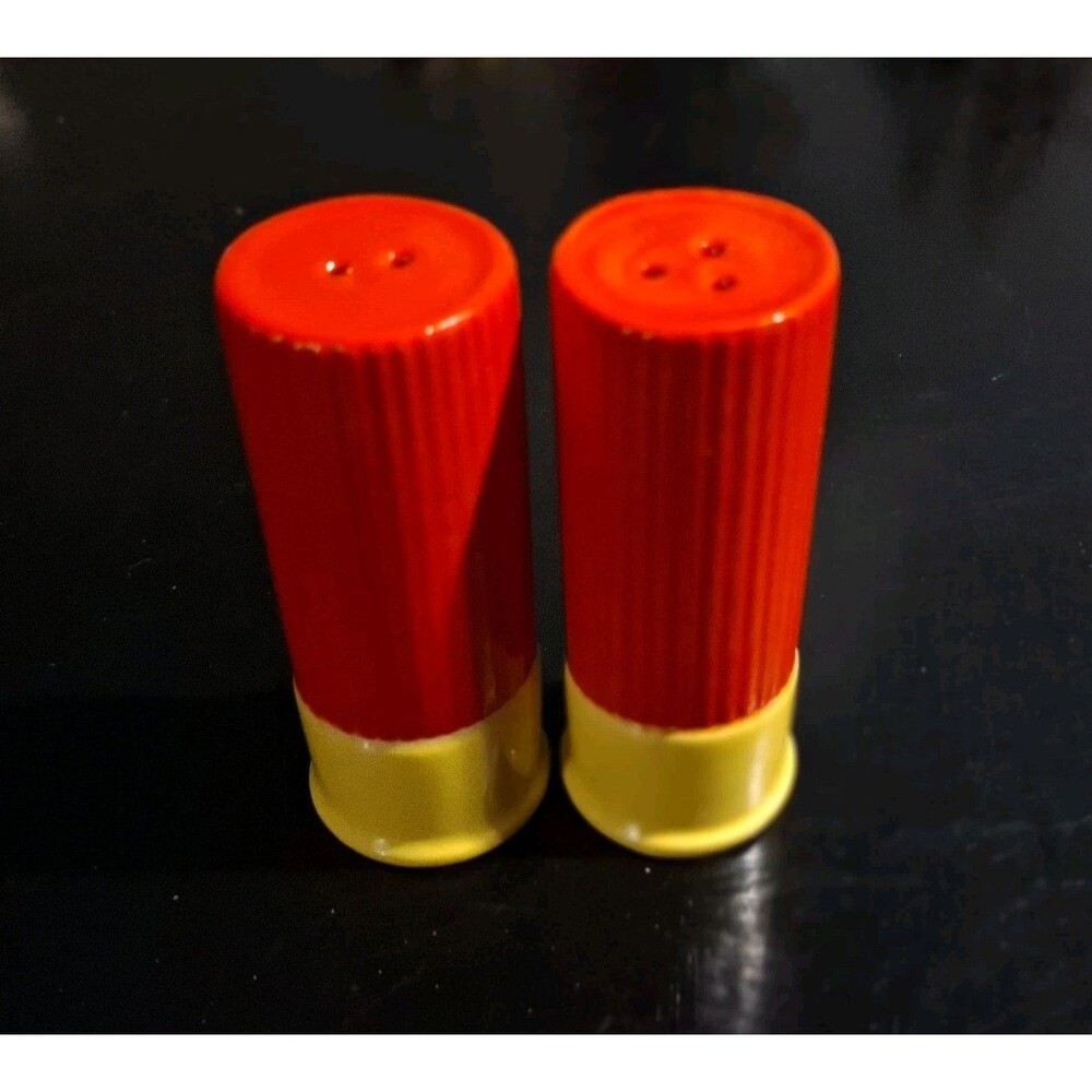 Vintage Shotgun Shell Salt & Pepper Shaker Set Red Yellow